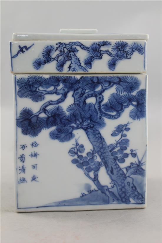 A Chinese blue and white square food container, Xuande mark, late 19th / early 20th century, 16.5cm